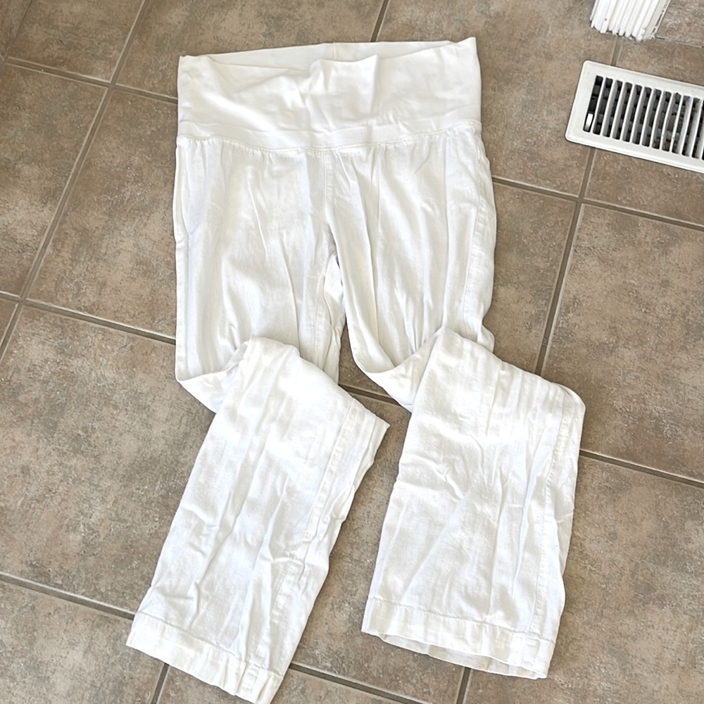 Wide leg white linen maternity pants